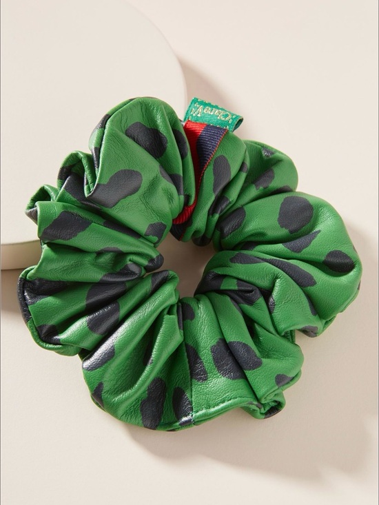 Clare V. For Anthropologie Renee Leather Green Cheetah Scrunchie